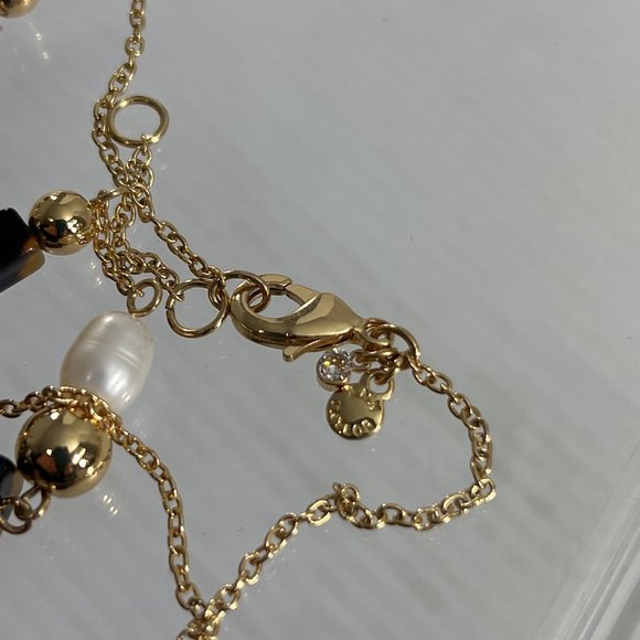 Ann Taylor Necklace Beaded Gold Tone Faux Tigers Eye Faux Pearl 33" - Picture 3 of 7